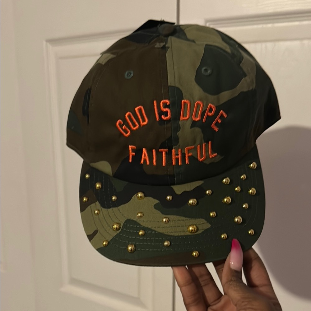 Camouflage Studded Cap with Orange Embroidery